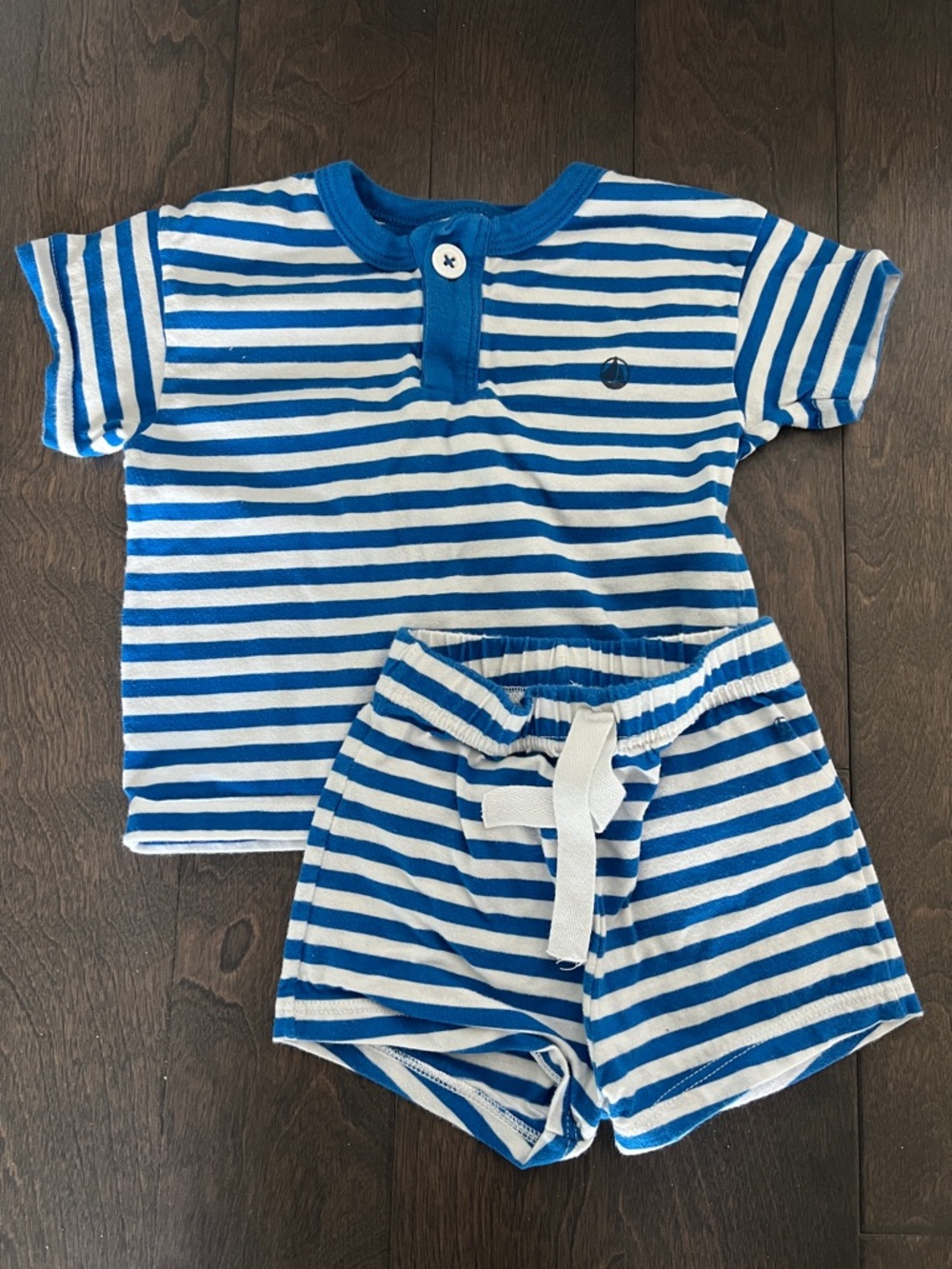 Petit Bateau Blue and White Striped Kids Matching Set